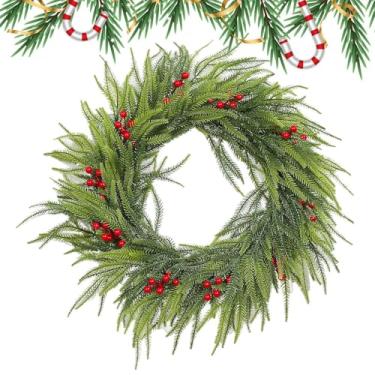 Imagem de Guirlanda de baga de Natal – reutilizável pendurável – guirlanda de pinheiro artificial, decoração de Natal | para mesa de parede, manto, janela, reunião, festa, sala de estar