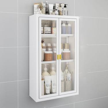 Imagem de Armário de armazenamento de banheiro montado na parede, organizador de vaso sanitário, armário de remédios para banheiros e lavanderias, branco/preto, design que economiza espaço