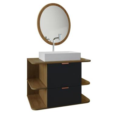 Imagem de Gabinete Apolo Para Banheiro Com Espelho E Cuba Dalla Nature-preto Fosco Nature-preto Fosco