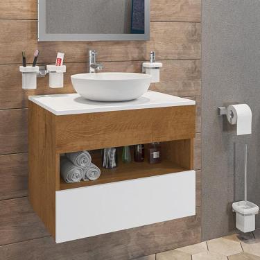 Imagem de Gabinete Armario Banheiro Bali Com 1 Gaveta E Cuba Venus Naturale/Branco Naturale/Branco