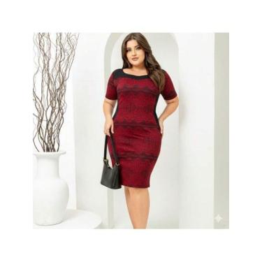 Imagem de Vestido Midi Plus Size Feminino Tubinho Afina Cintura Moda Evangélica/