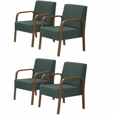 Imagem de Kit 4 Poltronas 1 Lugar Luna Pé Madeira D Salla Suede Verde.
