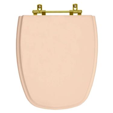 Imagem de Assento Sanitário Poliester Monte Carlo Rosa Floral Ferragem Dourada Para Vaso Deca