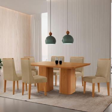 Imagem de Mesa De Jantar Eloise 180cm Tampo Mdf 6 Cadeiras Lisboa Turim 07/naturale