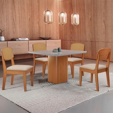 Imagem de Mesa De Jantar Eloise 90cm Tampo Mdf 4 Cadeiras Moderna Veludo Creme /nat/off/serig. Off