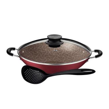 Imagem de Wok Paris Aluminio Antiaderente 6l Vermelho Com Espumadeira Tramontina