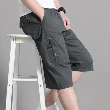 Imagem de Bermudas Cargo Masculinas De Algodão Para O Verão Com Bolso Com Zíper 