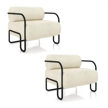Imagem de Poltrona Sala De Estar Industrial Preto Kit 2 Ameli Bouclê K01 - D'rossi Cor Bege