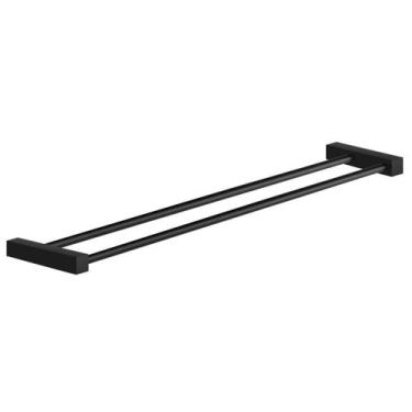 Imagem de Porta Toalhas Duplo Para Banheiro Metal Preto Fosco 72cm Troia - GREGO