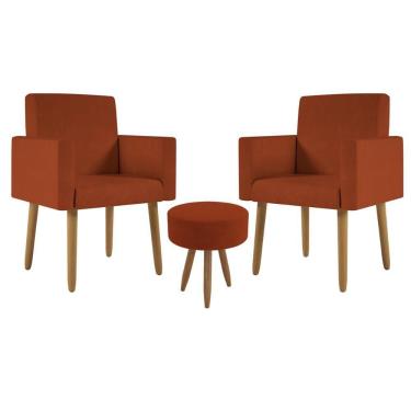 Imagem de Kit 2 Poltronas Cadeira Recepção Nina Com Puff Balaqui Decor Terracota