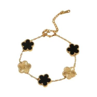 Imagem de Pulseira De Aço Inoxidável Com Flor Dourada Para Mulheres, Joia De Met