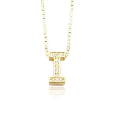 Imagem de Choker Feminina com Pingente de Letra de Zircônia Colar 45cm Banhado a