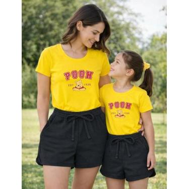 Imagem de Conjunto Tal mãe tal filha ursinho POOH Conjunto verão shorts camisa -