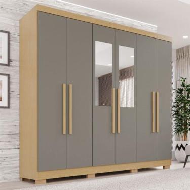 Imagem de Guarda-Roupa Casal Pinheiro 6 Portas 2 Gavetas com Espelho Jequitibá/G