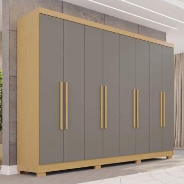 Imagem de Guarda-Roupa Casal Pinheiro 8 Portas 4 Gavetas com Pés Jequitibá/Grani