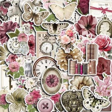 Imagem de Adesivos, 50 unidades/lote, gatos, borboletas, flores, relógios imperm