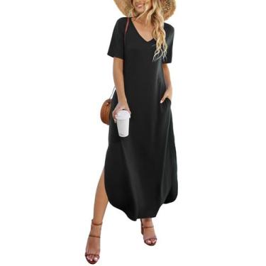 Imagem de Vestido Camdoria Casual Vestido de verão solto com decote em V e bolso