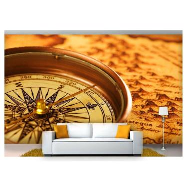 Imagem de Papel De Parede Mapa Antigo Bege Bússola  Nmu13