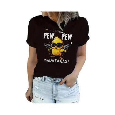 Imagem de Camiseta Gráfica Casual Feminina Com Estampa Divertida De Pintinho, Ma