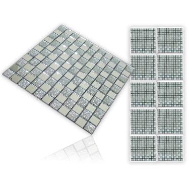 Imagem de Pastilha De Vidro Kit 10 Uni Autocolante Parede Cozinha Banheiro Decorativa Facil Aplicacao Reforma Requinte Moderna