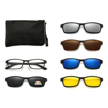 Imagem de Armação De Óculos  + 5 Lentes Clip On Retangular De Sol - Vinkin