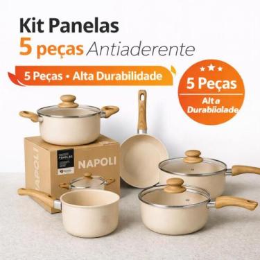 Imagem de Jogo de Panelas Antiaderente Cerâmica 5 Peças com Tampa de Vidro Premi