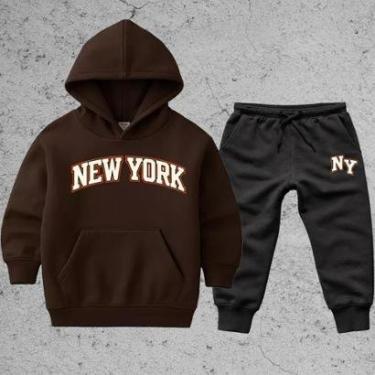 Imagem de Conjunto kit Infantil 2 Peças Blusa Moletom Calça moleton Look Completo Estampa New York Ny-Unissex