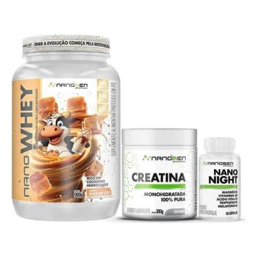 Imagem de Combo Nutrição Completa Nanogen Whey Protein Creatina Nano Night Nanogen Biotecnology-Unissex