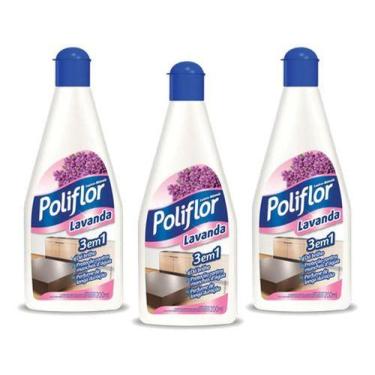 Imagem de Kit 3 Lustra Móveis Poliflor Lavanda 200ml Brilho Intenso Proteção Per