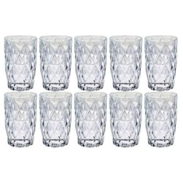 Imagem de Kit 10 Copos Diamante Resistente De Vidro 370 ML Transparentes - PRATI