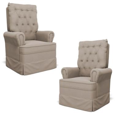 Imagem de Kit 2 Poltronas De Amamentação Laís G05 Com Balanço Veludo Bege Mpozenato
