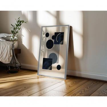 Imagem de Quadro Decorativo Bauhaus 5 Retangular 60 X 90 em Canvas com Vidro Moldura Madeira Amadeirado