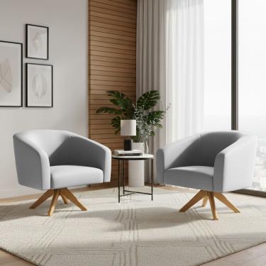 Imagem de Poltrona Sala Decorativa Kit 2 Stella Giratória Couro Sintético Cinza D'Rossi