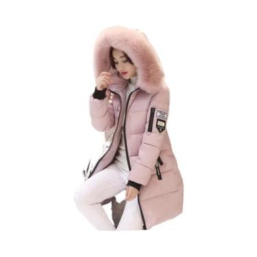Imagem de Parka Feminina De Inverno Com Capuz E Gola De Pele, Bolsos Com Zíper, 