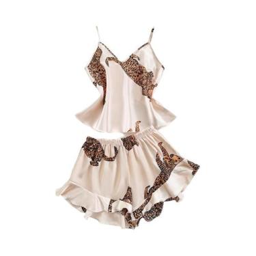 Imagem de Conjunto De Pijama Casual Sexy Com Estampa De Leopardo Para Mulheres, 