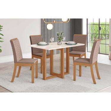 Imagem de Conjunto: Mesa de Cozinha Natalí c/ Tampo Madeirado c/ Vidro Reto 120x