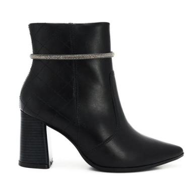 Imagem de Bota Cano Curto Ramarim Couro Salto Bloco Alto 2468102 Preto, 35, Pret