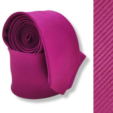 Imagem de Gravata Slim Social OEM para Casamento Noivo Listrada Congressos Debutantes 100% Poliéster 140cm Rosa Fúcsia Adulto