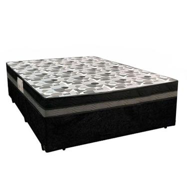 Imagem de Cama Box Casal Suede + Colchão Casal Ortobom Iso Dupla Face 60x138x188 preto
