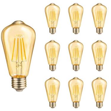 Imagem de 10 Lâmpada Filamento LED ST64 Retrô Luz Âmbar 4W E27 Bivolt - Avant