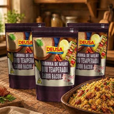 Imagem de Kit 3 Farinha de Milho Biju Temperada Sabor Bacon Deusa 350g