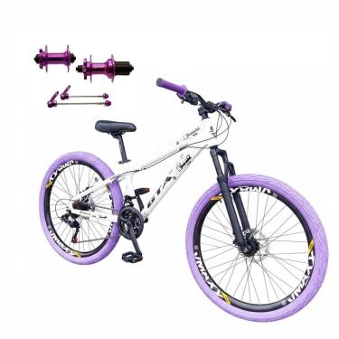 Imagem de Bicicleta 26 Gta Rebel Freeride Cor Branco/roxo 24v Cubo K7 Barulhento Freio A Disco Ro...