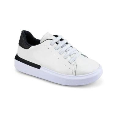 Imagem de Tênis Infantil BIBI Glam Couro Casual Feminino, Branco, Preto, 33