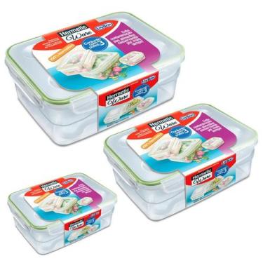 Imagem de Kit 3 Potes Tapoer Transparente Com Vedação E Tampa Hermética - Lig Br