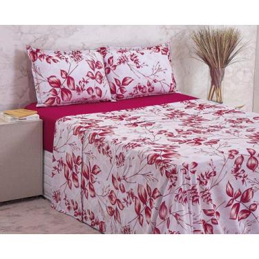 Imagem de Lençol Malha Catarina C/ Vermelho Queen 4 Peças - Bella Enxovais