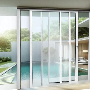 Imagem de Porta de Correr de Aluminio 210x200cm 2 Folhas Moveis e 1 Folha Fixa -