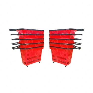 Imagem de Kit 10 Cestos de Compras com Rodízio D300 3300 30L Grande Vermelho Della Plast