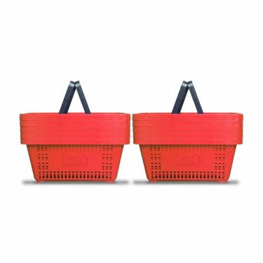 Imagem de Kit 10 Cestos de Compras Plástico D100 Cód. 3000 Capacidade 16L Vermelho Della Plast