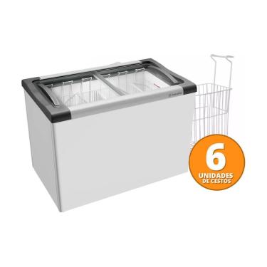 Imagem de Kit Freezer Horizontal para Congelados Metalfrio 284L Porta de Vidro NF30 Branco com 6 Cestos 110V