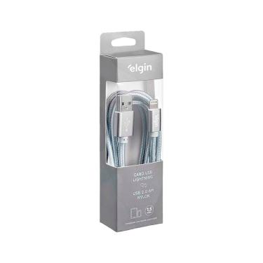Imagem de Cabo Usb 2.0 Lightning Nylon 1,5m 480mbps para Sincronização e Carga Cinza Elgin